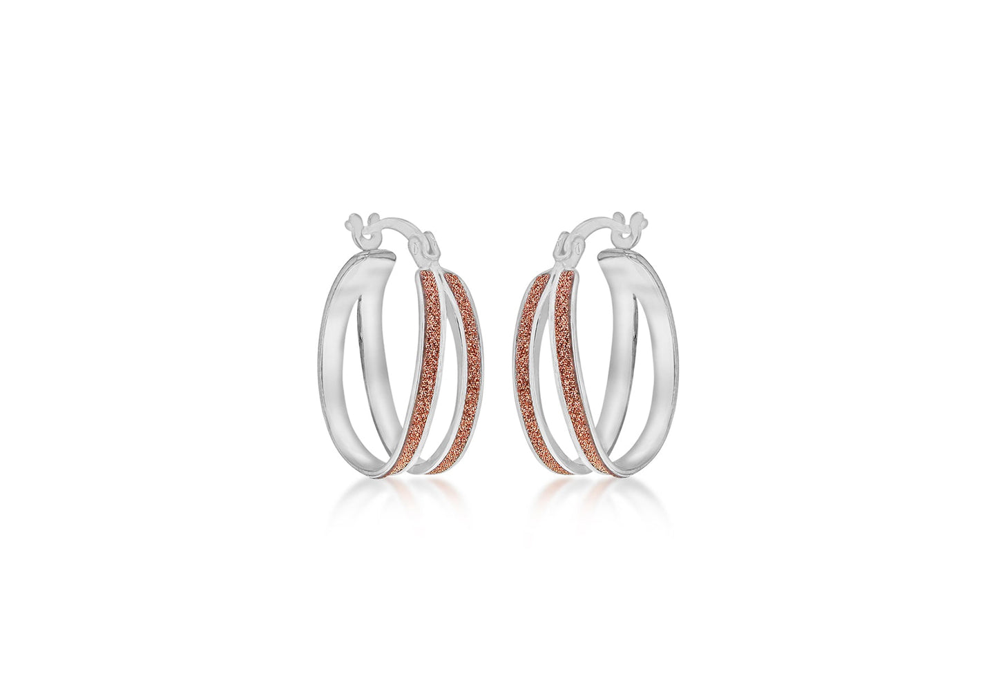 Double Hoop Rose Gold Stardust Earrings Silver