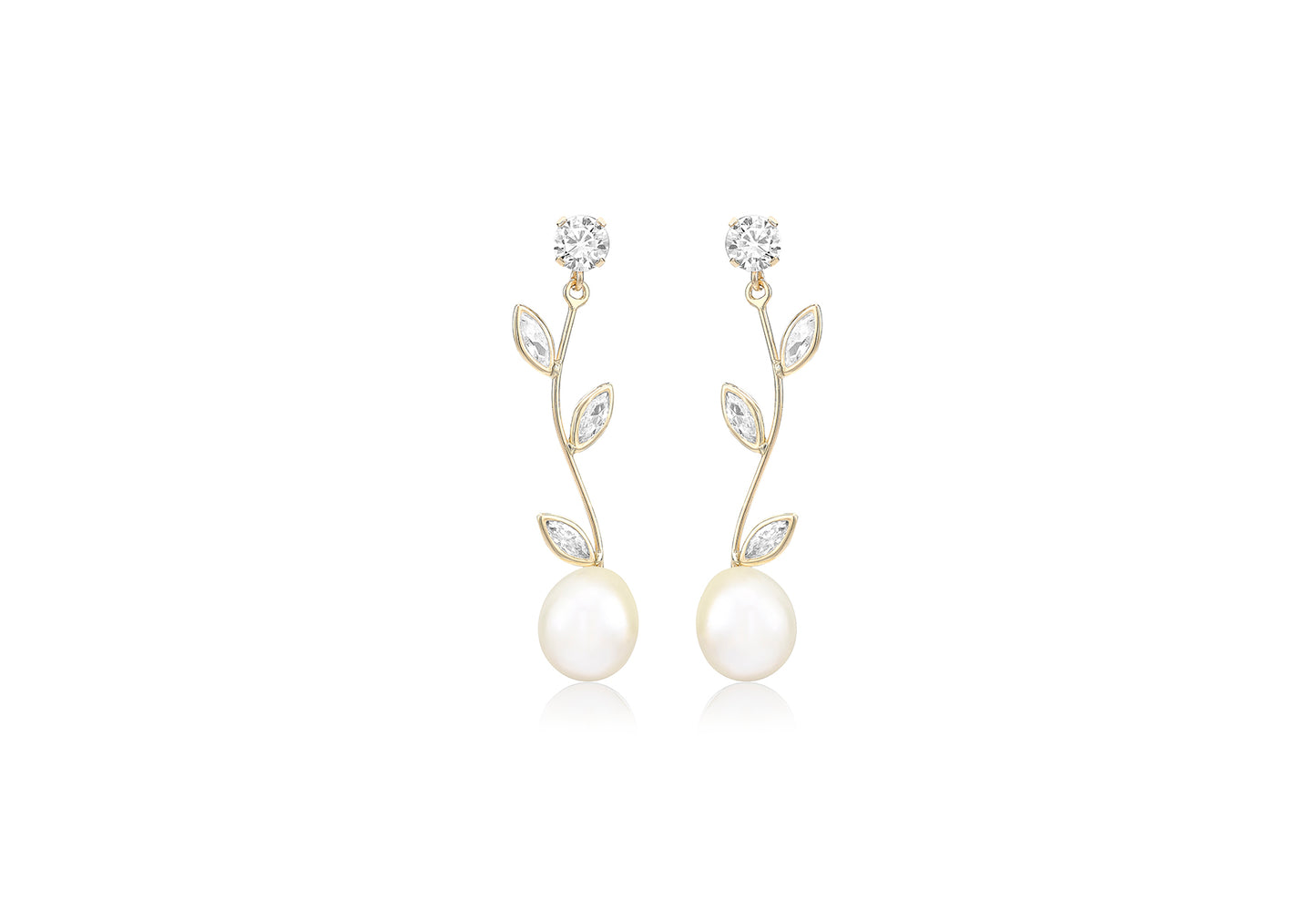 Freshwater Pearl Flower Drop Earrings Gold