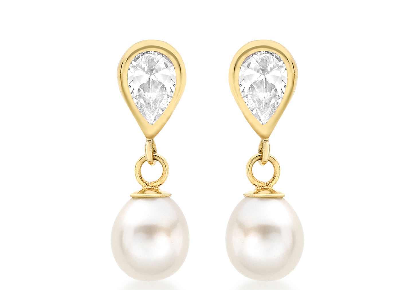 Freshwater Pearl and CZ Teardrop Earrings Gold