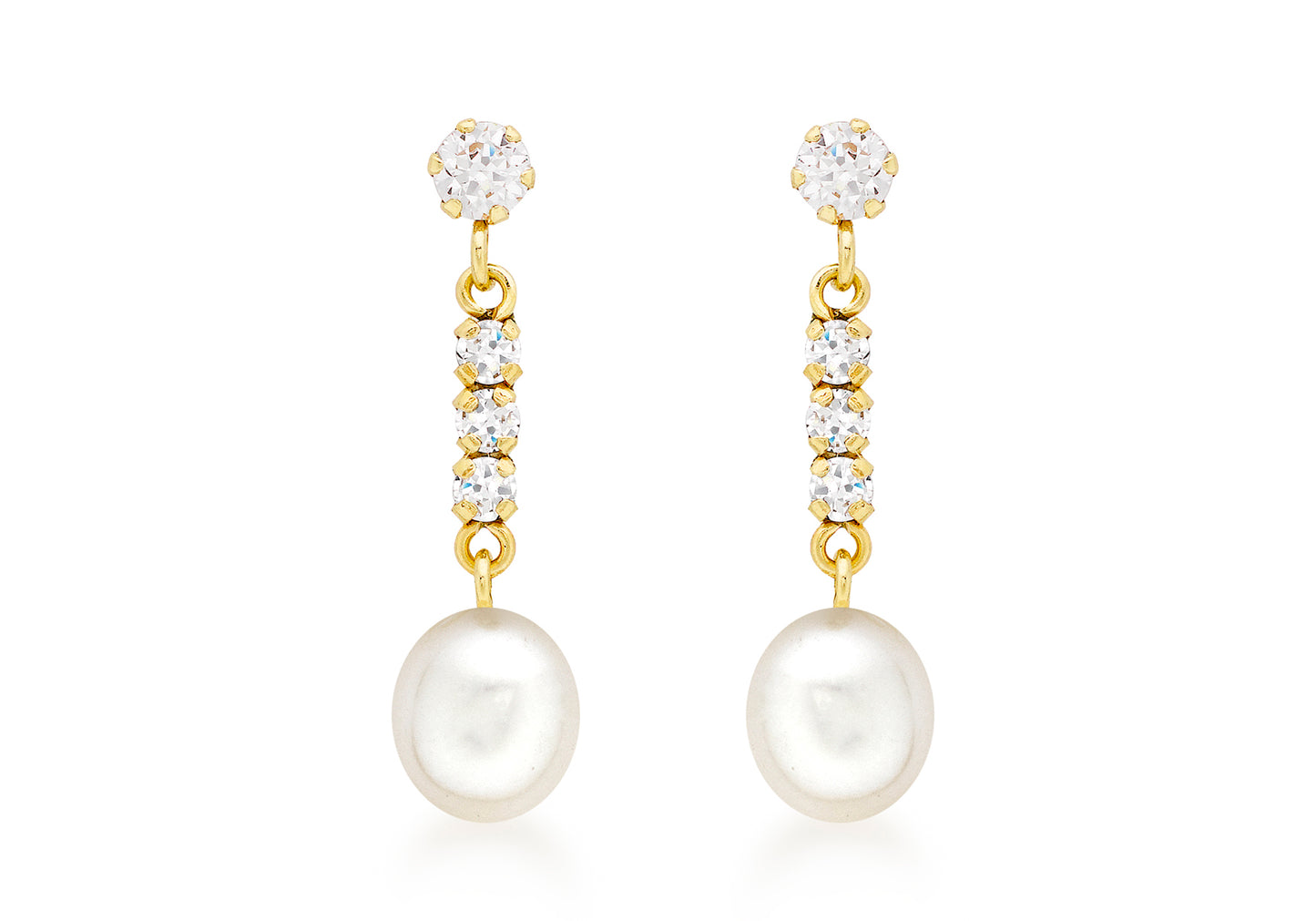 Freshwater Pearl and CZ Drop Earrings Gold