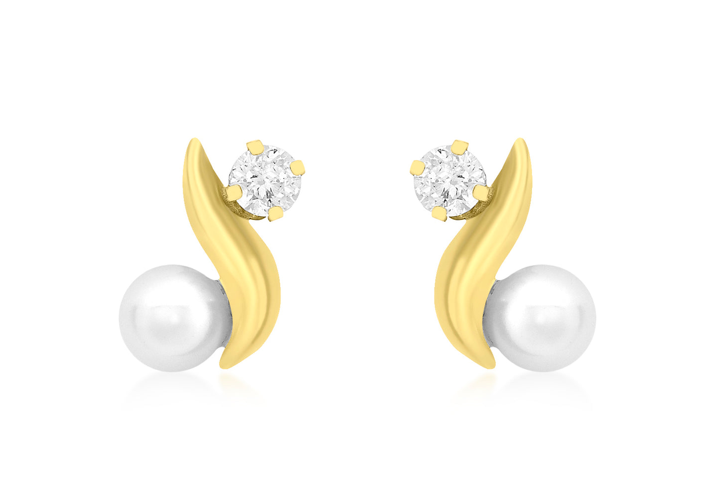 Freshwater Pearl and CZ Kiss Stud Earrings Gold