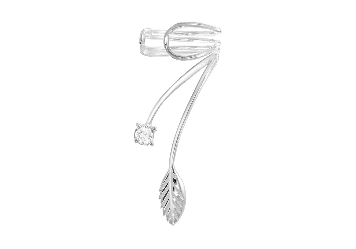 Ear Cuff Leaf with White CZ Silver