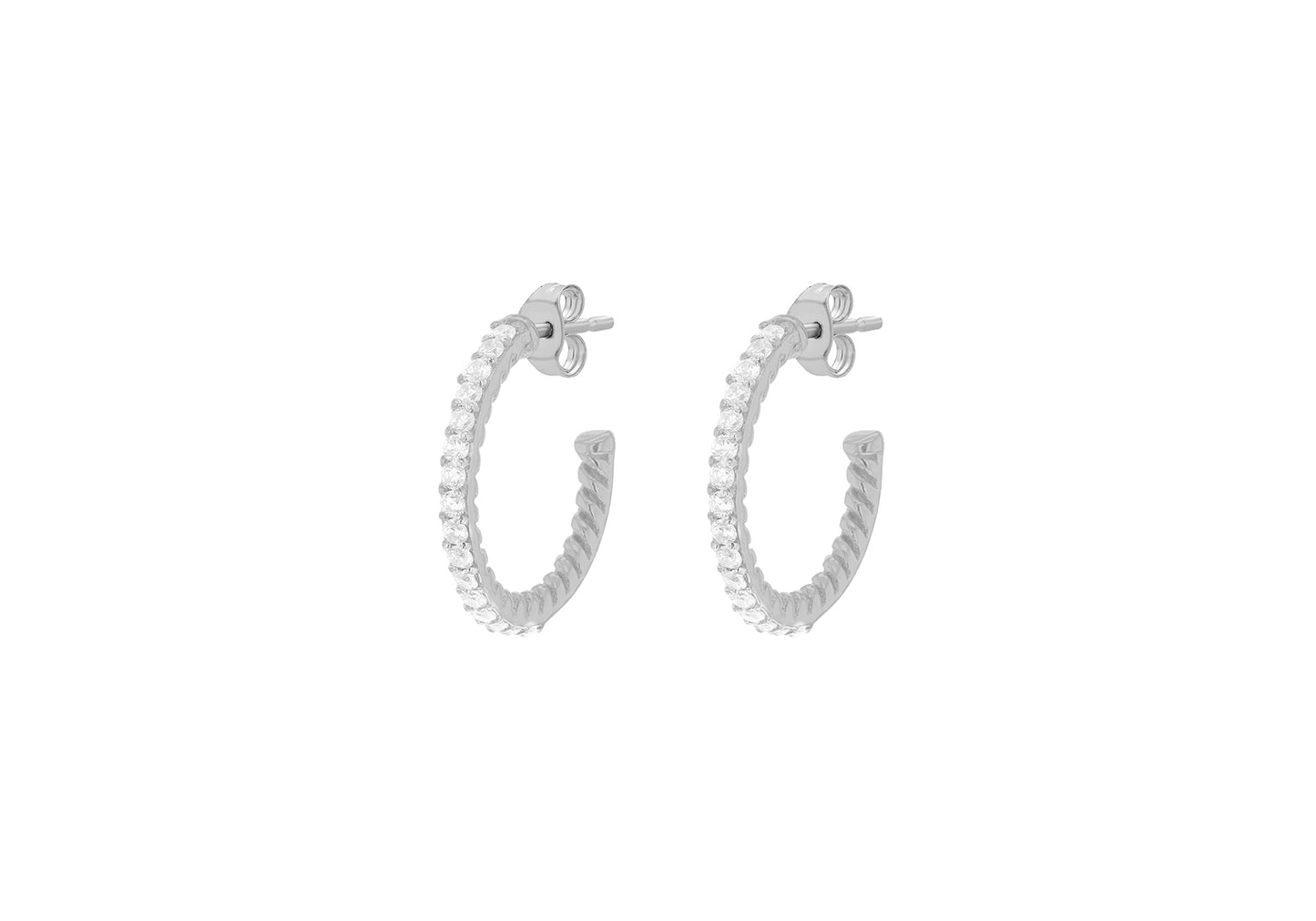 Half-Hoop CZ Earrings Silver