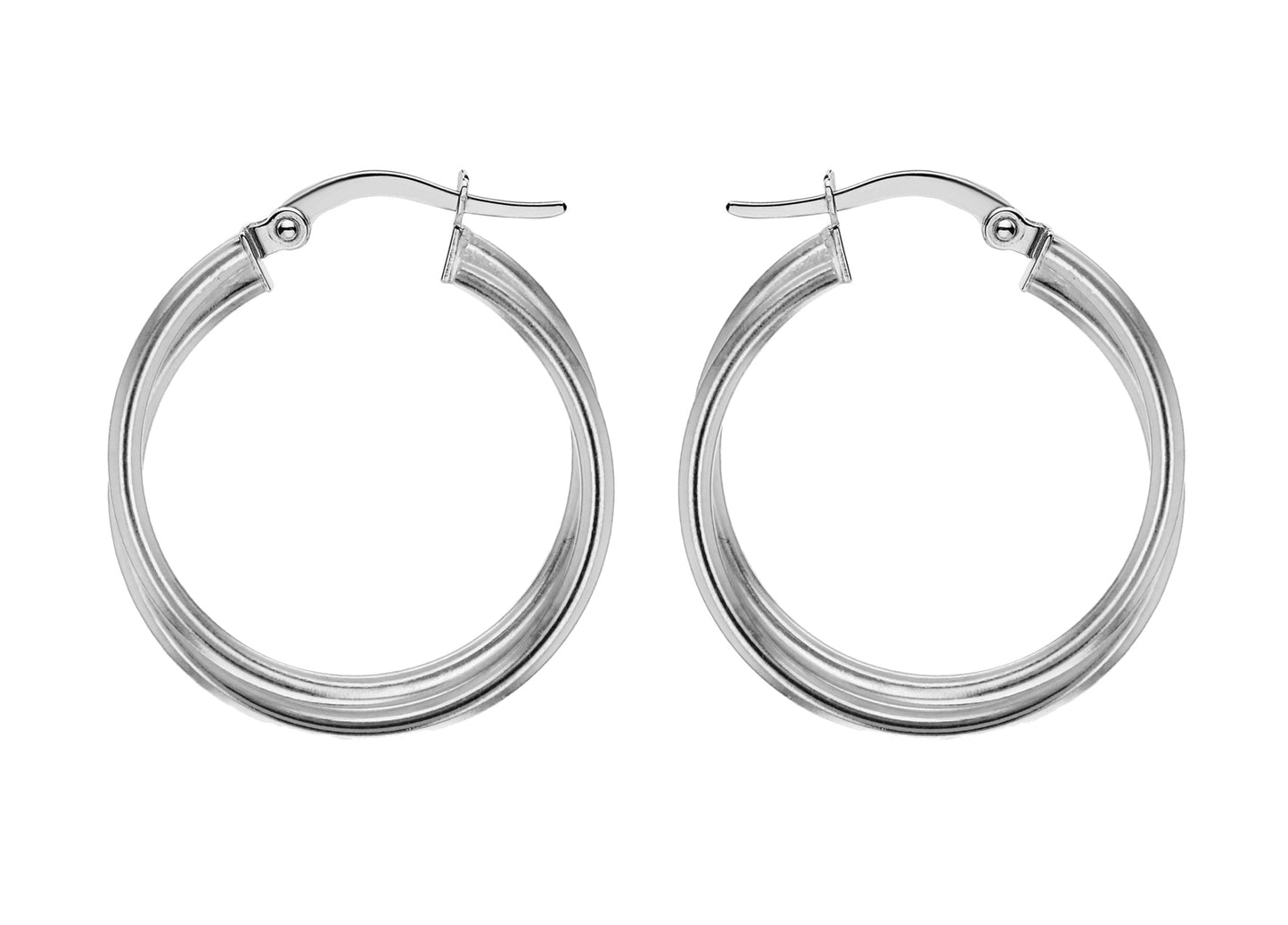 Double Twist Hoop Earrings Silver