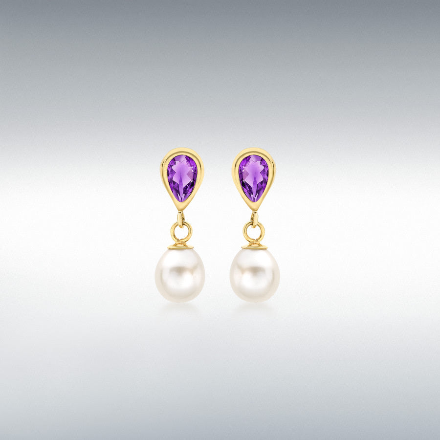 Freshwater Pearl and Stone Drop Earrings Gold