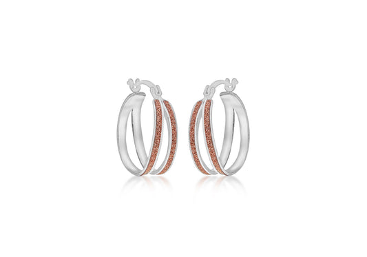 Double Hoop Rose Gold Stardust Earrings Silver