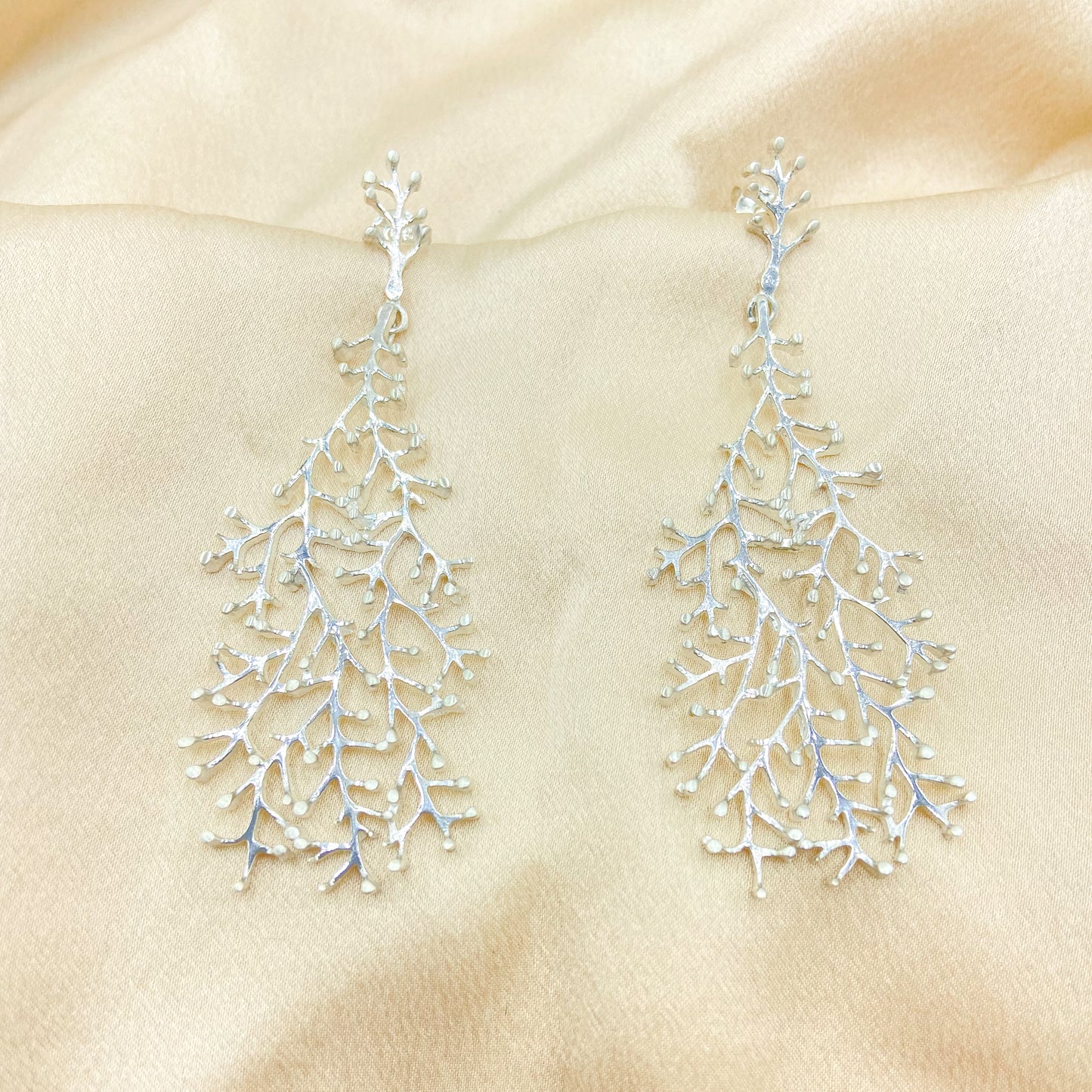 Coral Earrings Silver and Rose Gold Plate on Silver