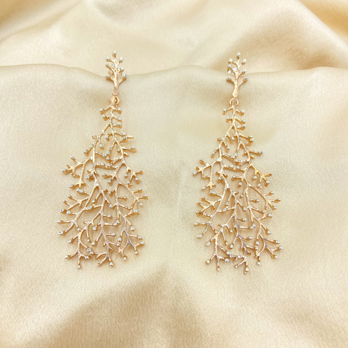 Coral Earrings Silver and Rose Gold Plate on Silver