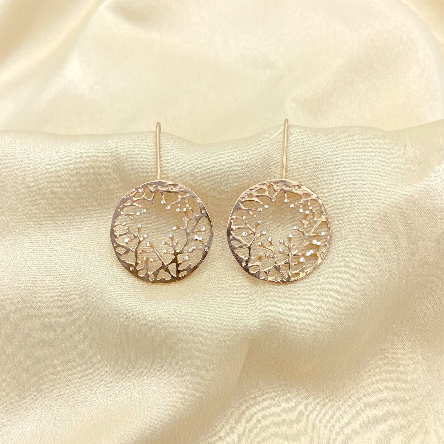 Coral Circle Earrings Silver and Rose Gold Plate