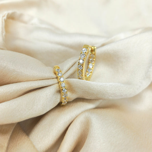 Oval Hoop CZ Earrings Gold