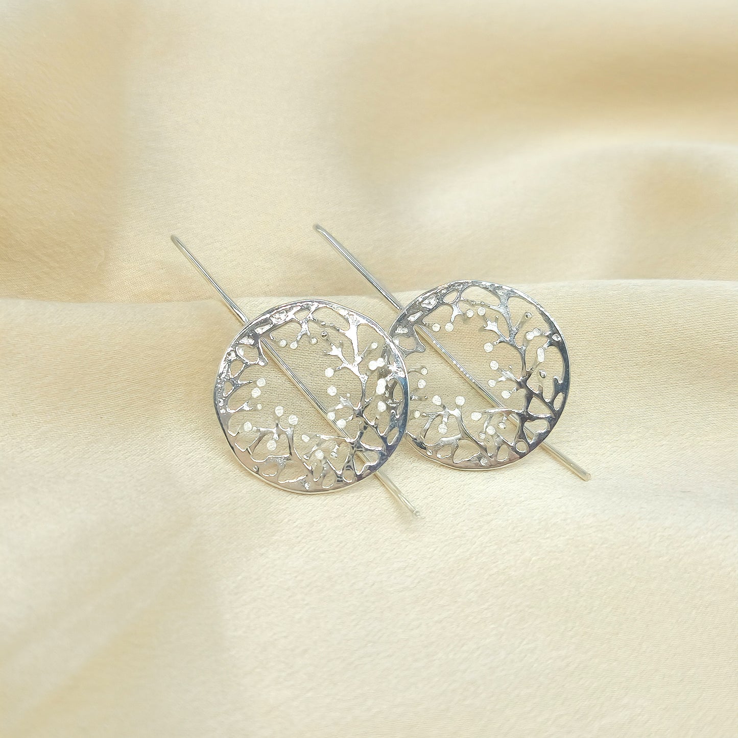 Coral Circle Earrings Silver and Rose Gold Plate