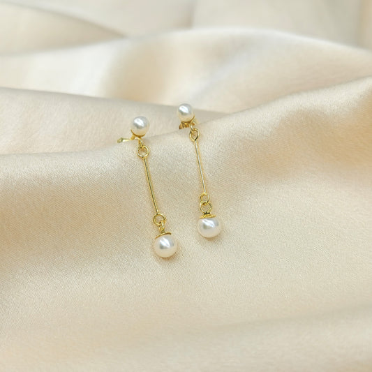 Freshwater Pearl Bar Double Earrings Gold