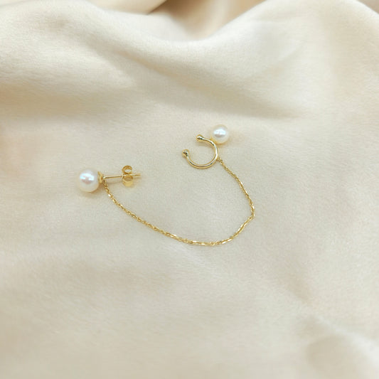 Freshwater Pearl Stud and Ear Cuff Gold