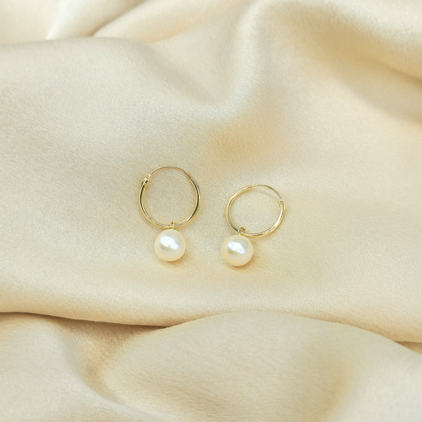 Freshwater Pearl Hoop Drop Earrings Gold
