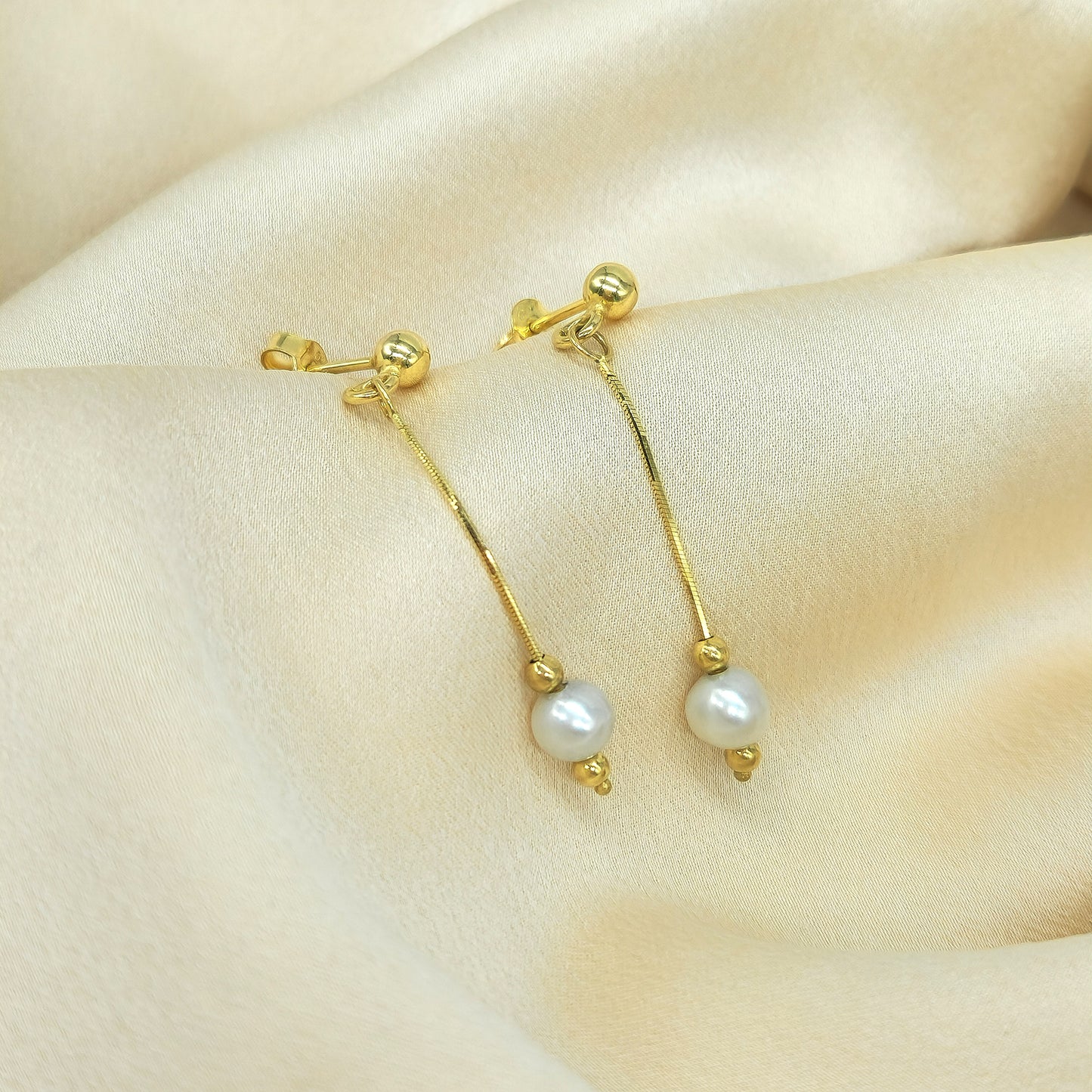 Freshwater Pearl Chain Drop Earrings Gold