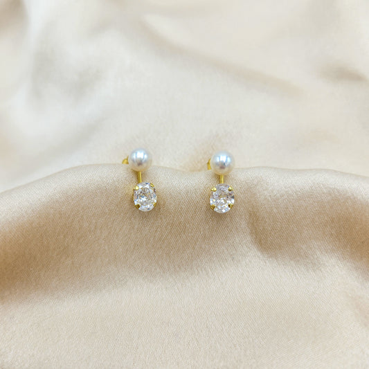 Freshwater Pearl and CZ Stud Earrings Gold