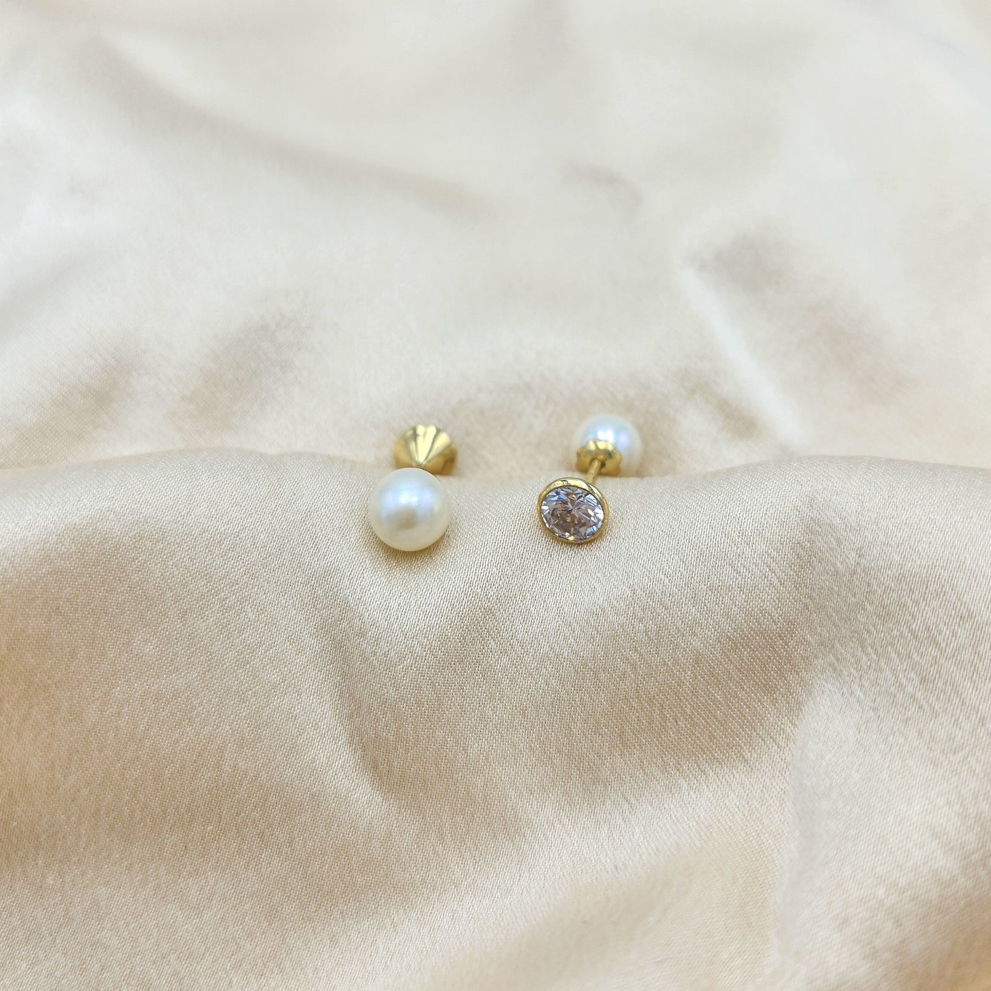 Freshwater Pearl and CZ Reversible Stud Earrings Gold
