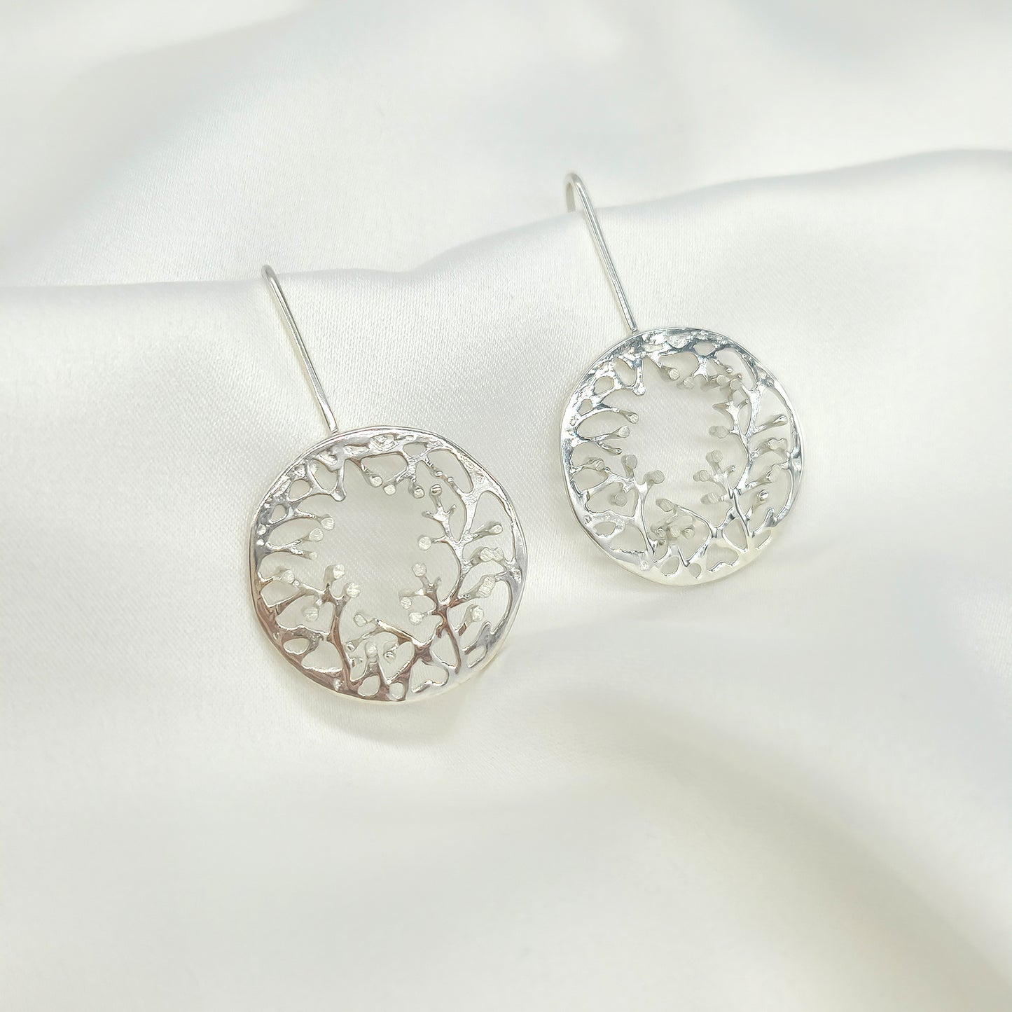 Coral Circle Earrings Silver and Rose Gold Plate