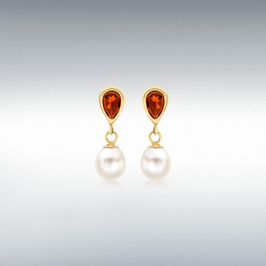 Freshwater Pearl and Stone Drop Earrings Gold