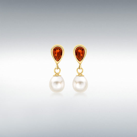 Freshwater Pearl and Stone Drop Earrings Gold