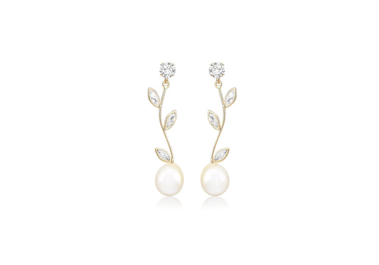 Freshwater Pearl Flower Drop Earrings Gold