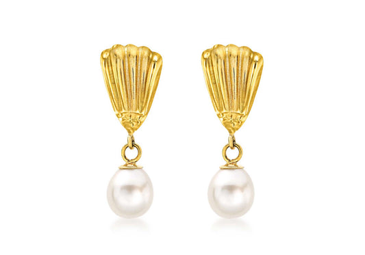 Freshwater Pearl Shell Drop Earrings Gold
