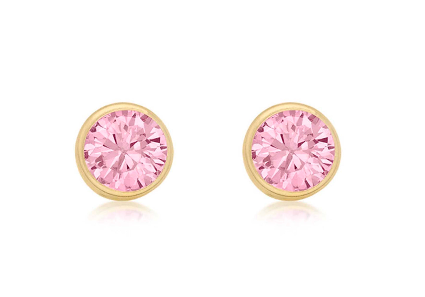 Pink CZ Round Stud Earrings Gold