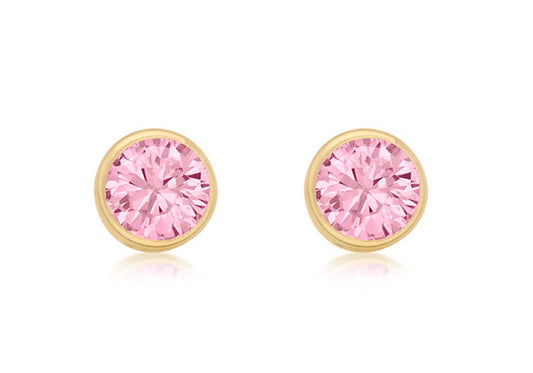Pink CZ Round Stud Earrings Gold