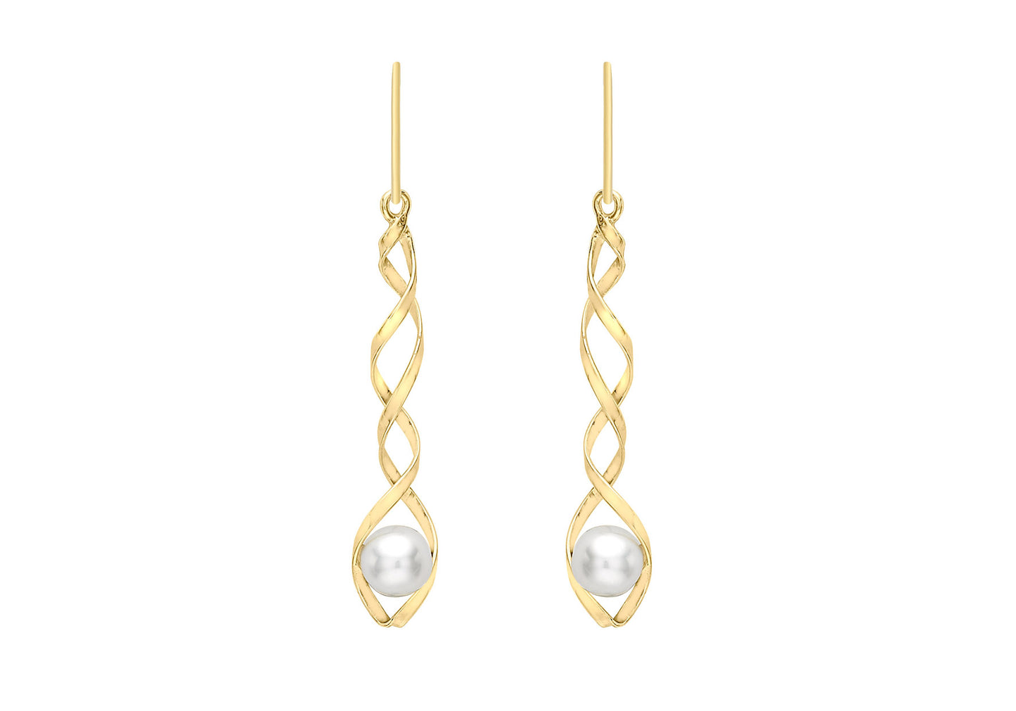 Freshwater Pearl Spiral Drop Earrings Gold