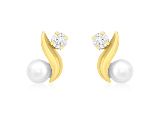 Freshwater Pearl and CZ Kiss Stud Earrings Gold