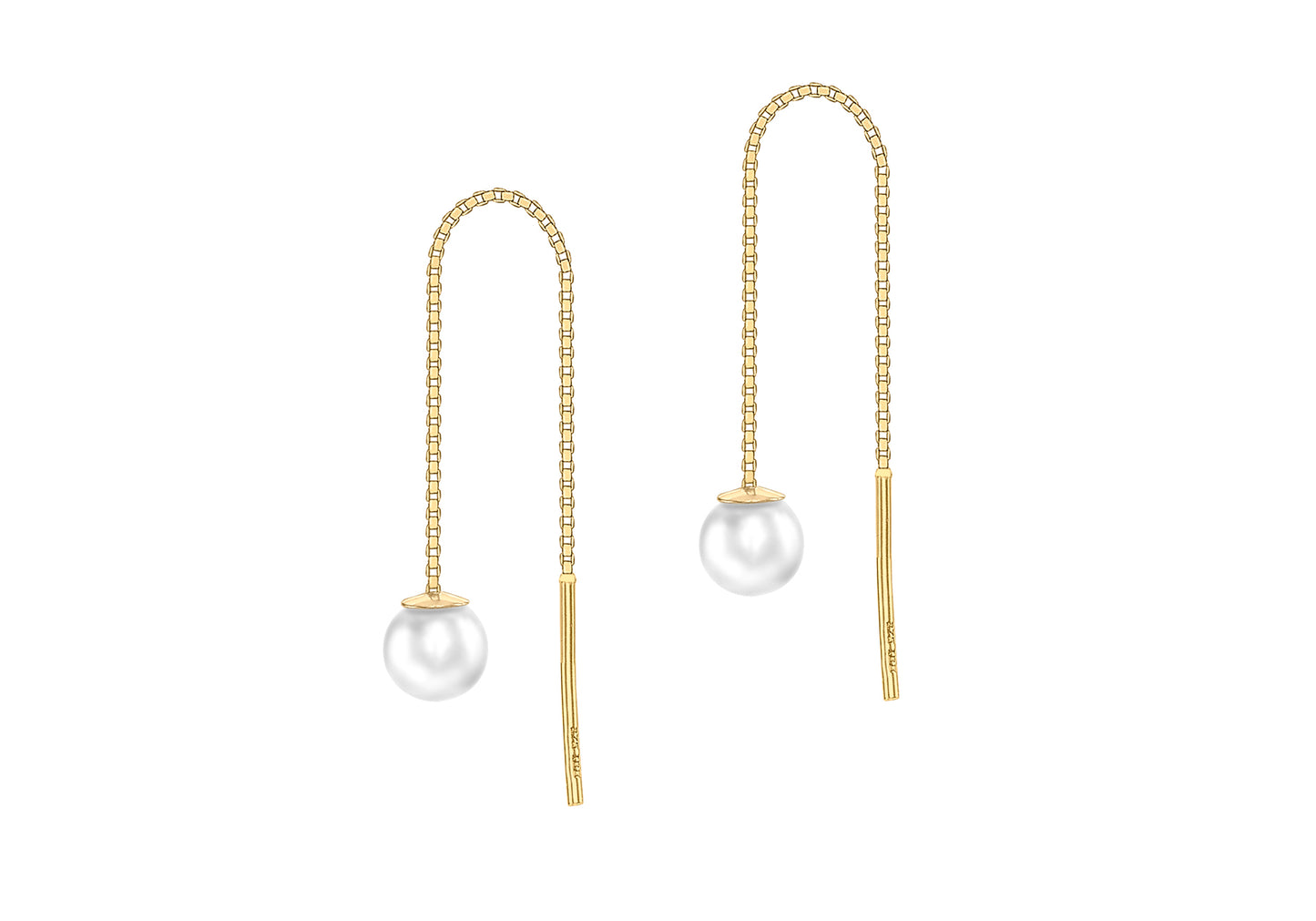 Freshwater Pearl Pull through Chain Earrings Gold