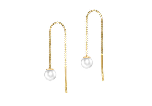 Freshwater Pearl Pull through Chain Earrings Gold