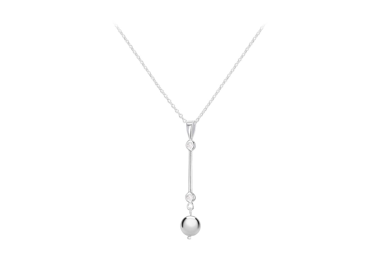 Freshwater Pearl and CZ Drop Necklace Silver