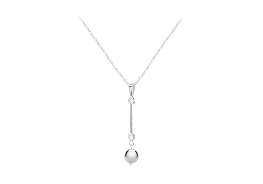 Freshwater Pearl and CZ Drop Necklace Silver