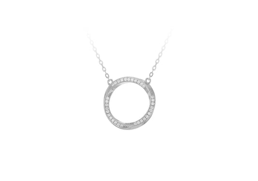 Twist Circle CZ Necklace Silver Rhodium Plated