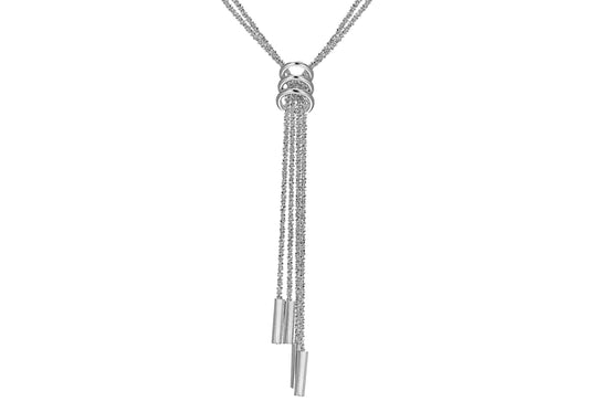 Strand Chain and Rings Necklace Silver Rhodium Plated