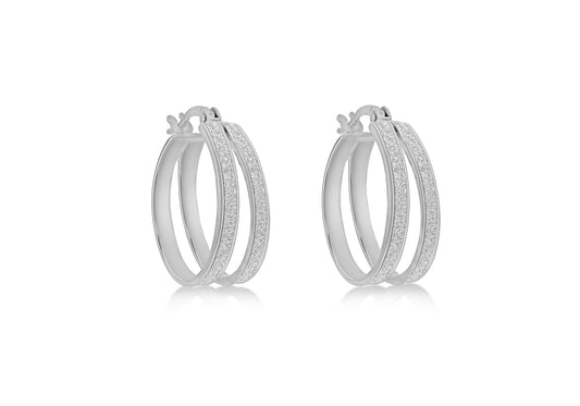 Double Hoop Stardust Earrings Silver