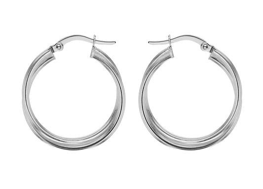 Double Twist Hoop Earrings Silver