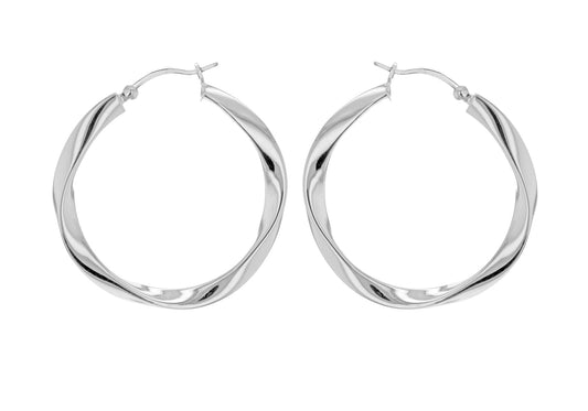 Hoop Wave Earrings Large Silver