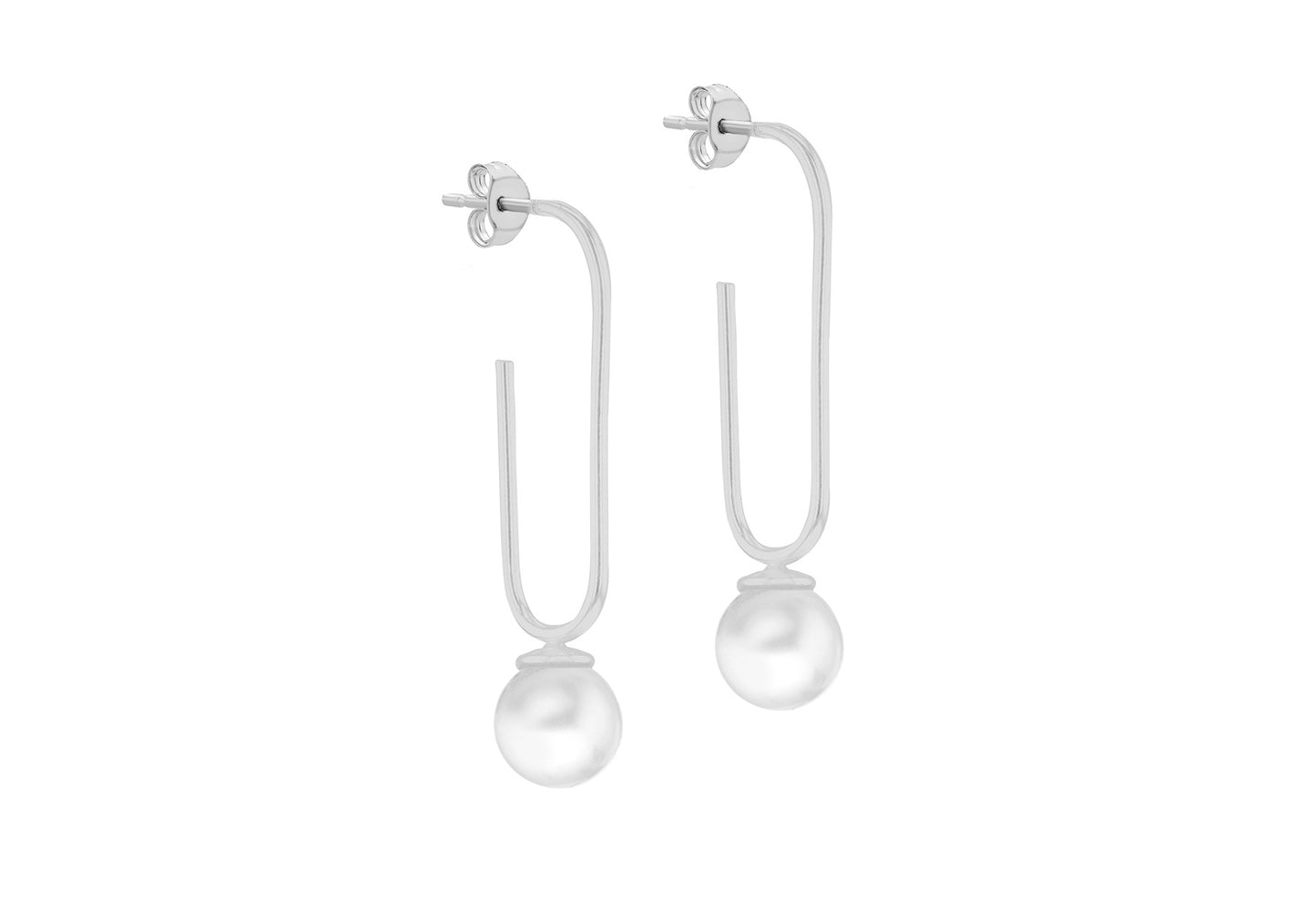 Freshwater Pearl Paperclip Drop Earrings Silver