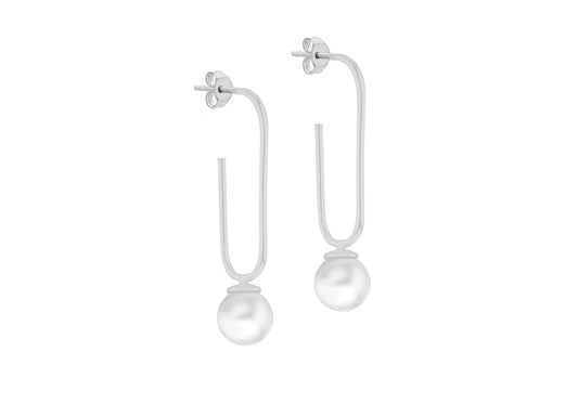 Freshwater Pearl Paperclip Drop Earrings Silver