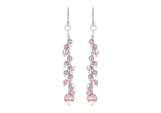Freshwater Pearl Pink and Crystal Drop Earrings Silver
