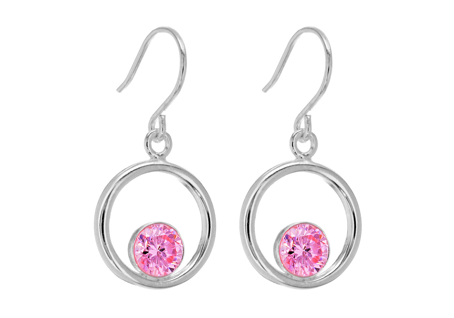 Pink CZ Drop Earrings - Stirling Silver