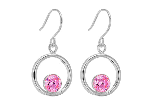 Pink CZ Drop Earrings - Stirling Silver