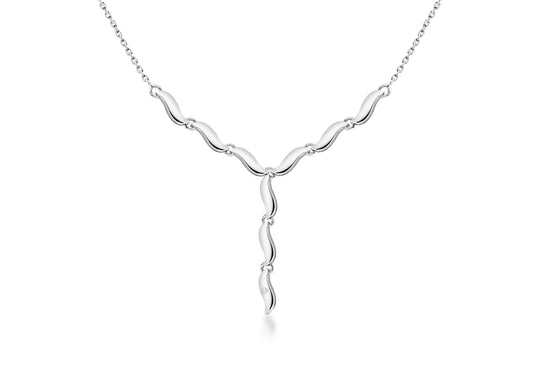 Wave Necklace with Small Diamond Silver Rhodium Plated