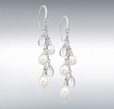 Freshwater Pearl and Silver Bead Drop Earring Silver