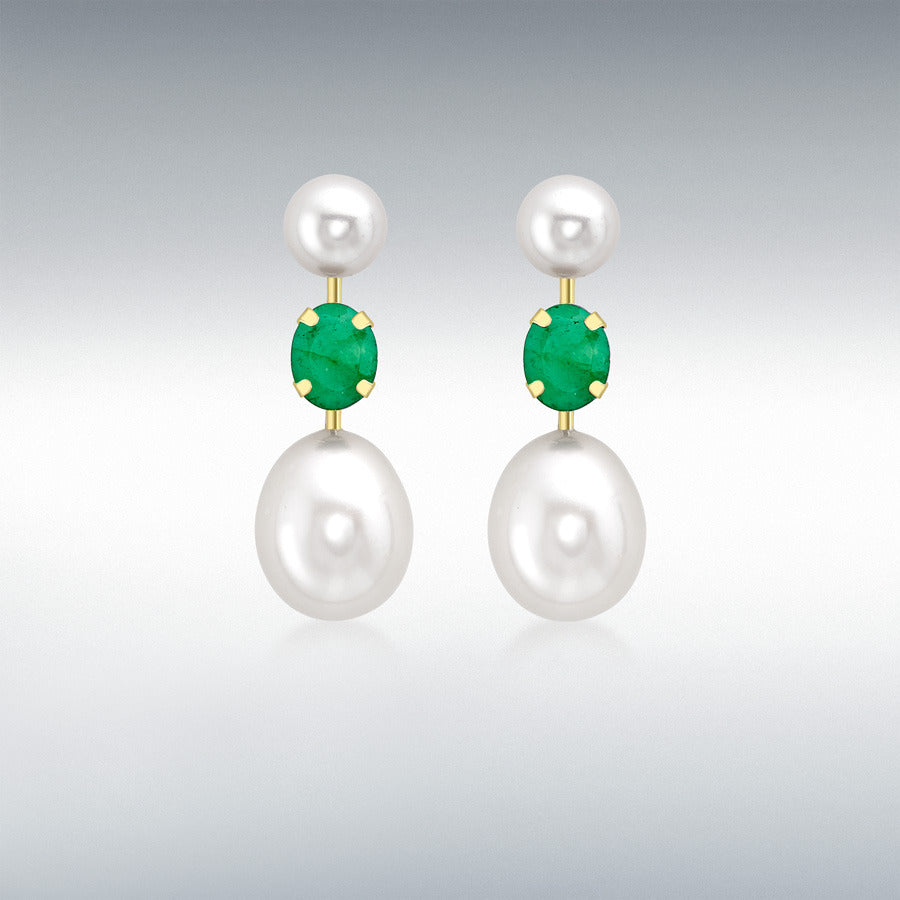 Freshwater Pearl and Stone Drop Earrings Gold